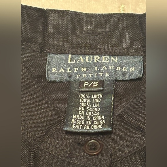 LRL 100% Black Linen Blouse Button Down Mandarin Collar Women’s PS Roll Tab Work - Picture 9 of 11